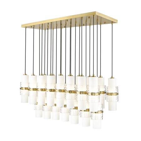 Z-Lite Cayden Linear Chandelier, 23-Light, 18in W x 54in L x 16.75in H, Modern Gold/Clear + Etched Opal 1946P-23L-MGLD